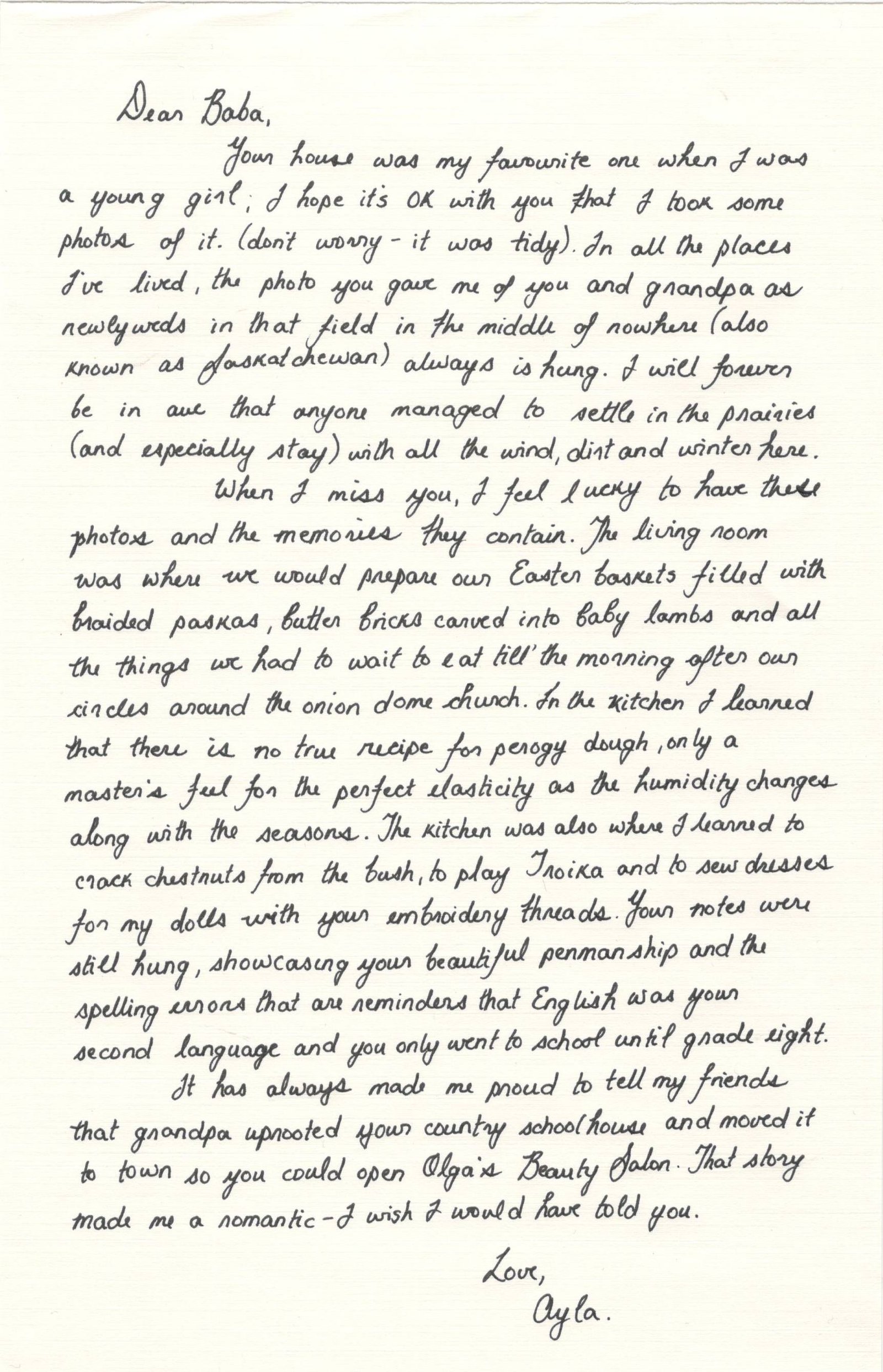 A collaged oil painting, the images are oriented in varying directions. It depicts a set of hands clasping red spotted flowers, a single lit white candle, a woman looking out onto a highway through veiled transparent curatins and a young girl at the table while her mother works in the kitcen behind her.
